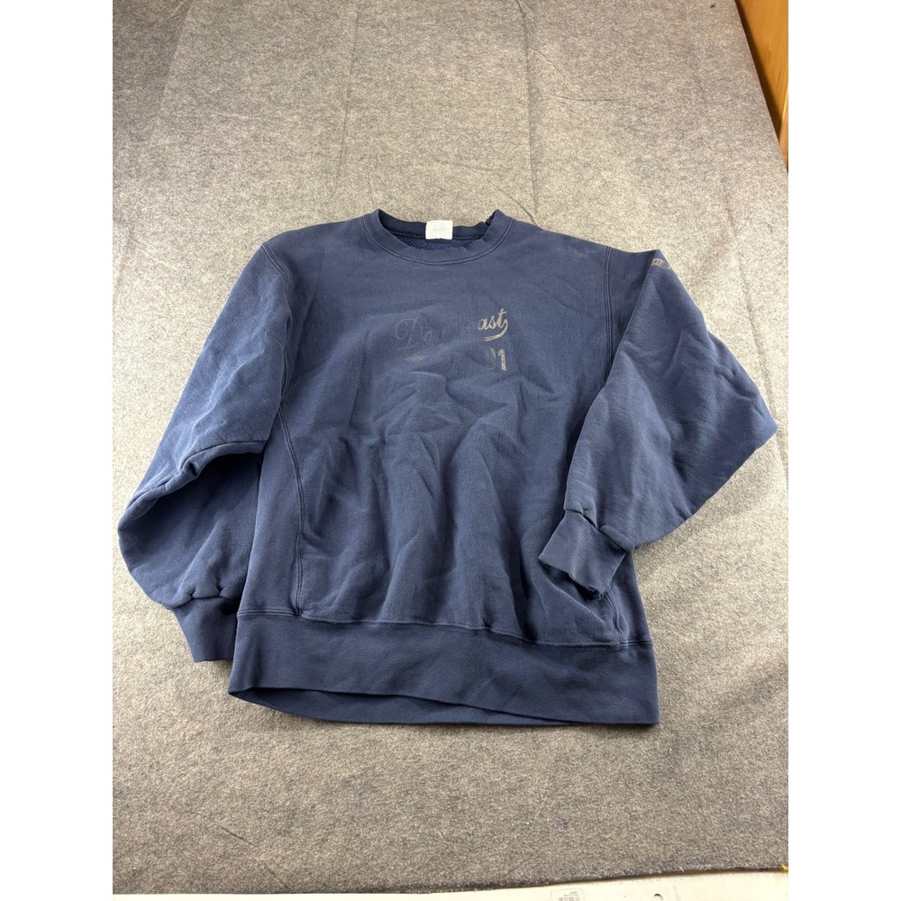 VTG Santee HVYWT Sweatshirt XL Navy Blue Down East 91 Distressed USA THRASHED